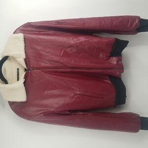 Cat Pat Deep Red Faux Leather Shearling Lined Bomber Jacket